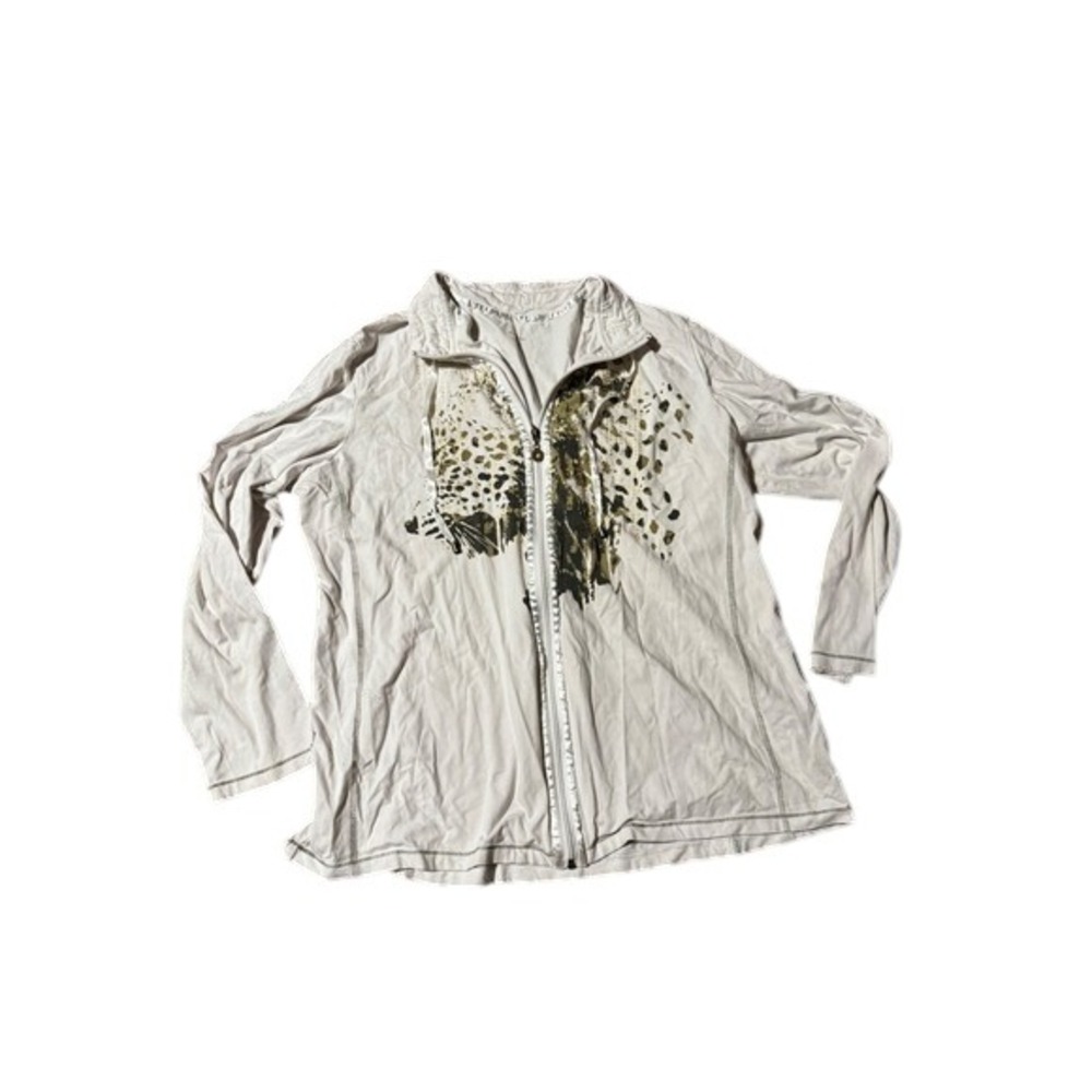 Tanjay Womens Beige Leopard Print Zip Up‎ Long Sleeve Jacket